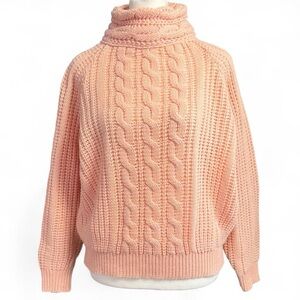 Vintage Nuggets Peach Cable Knit Turtleneck Sweater Size L 🍑